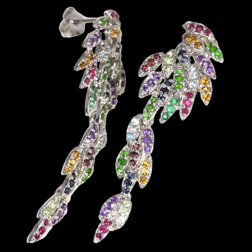 Amethyst Rubin Smaragd Citrin Saphir Blautopas Peridot Ohrringe aus weißvergoldetem Silber - INARA