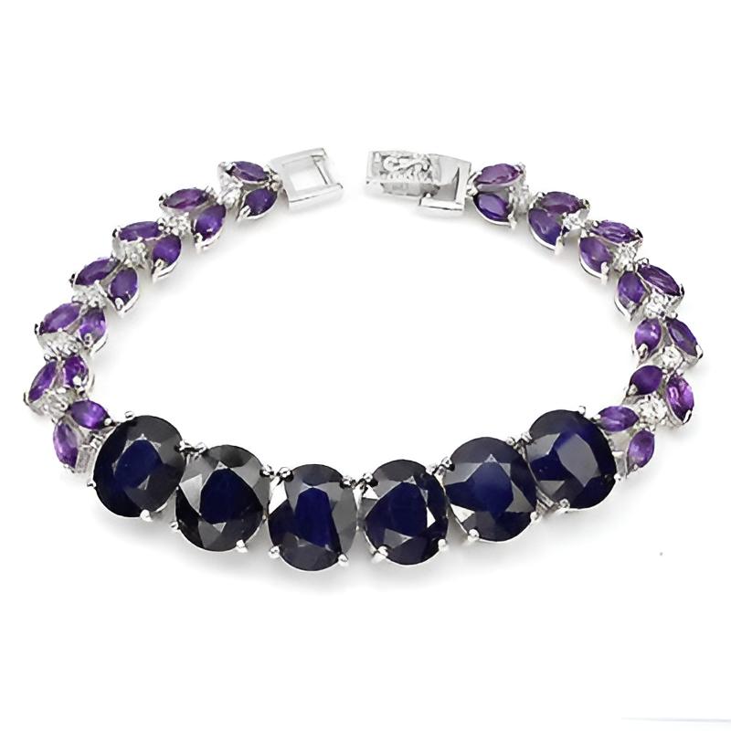 Saphir Amethyst Weißtopas Armband aus weißvergoldetem Silber - INARA