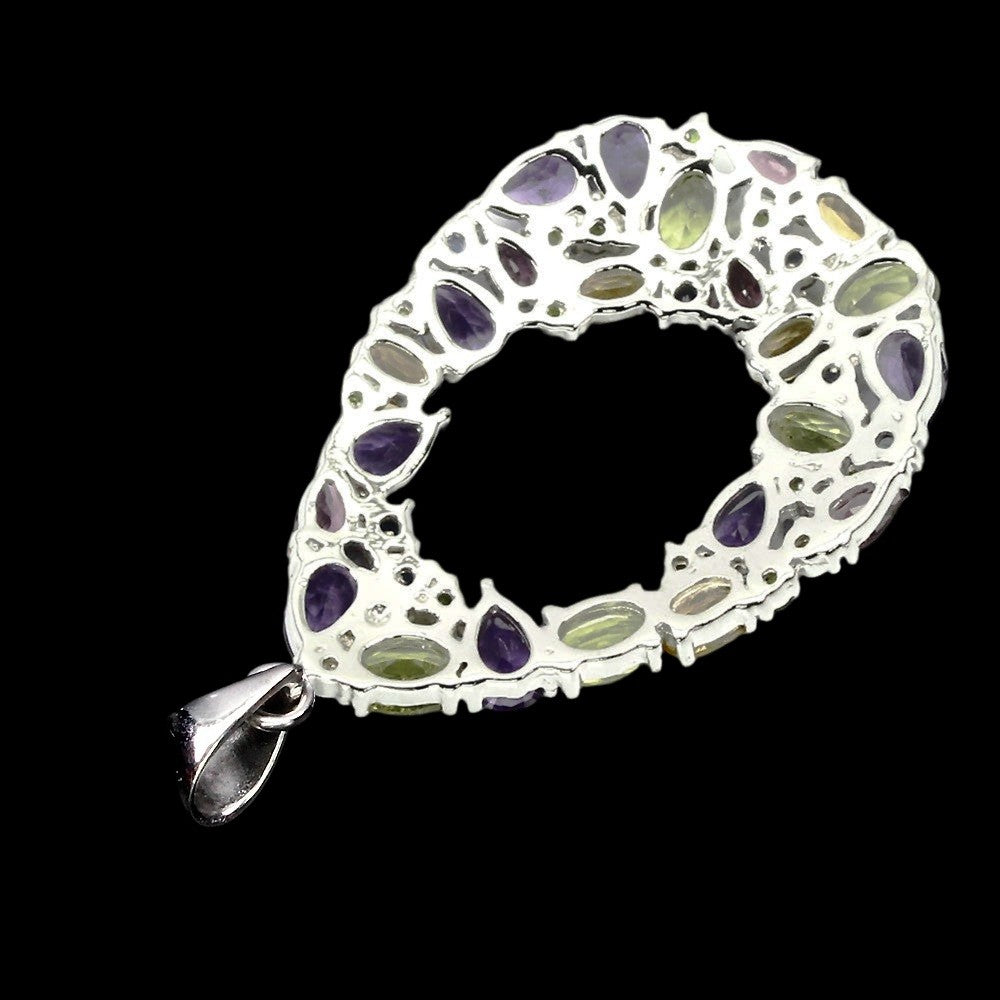 Amethyst Peridot Citrin Rhodolit Saphir Anhänger aus weißvergoldetem Silber - INARA