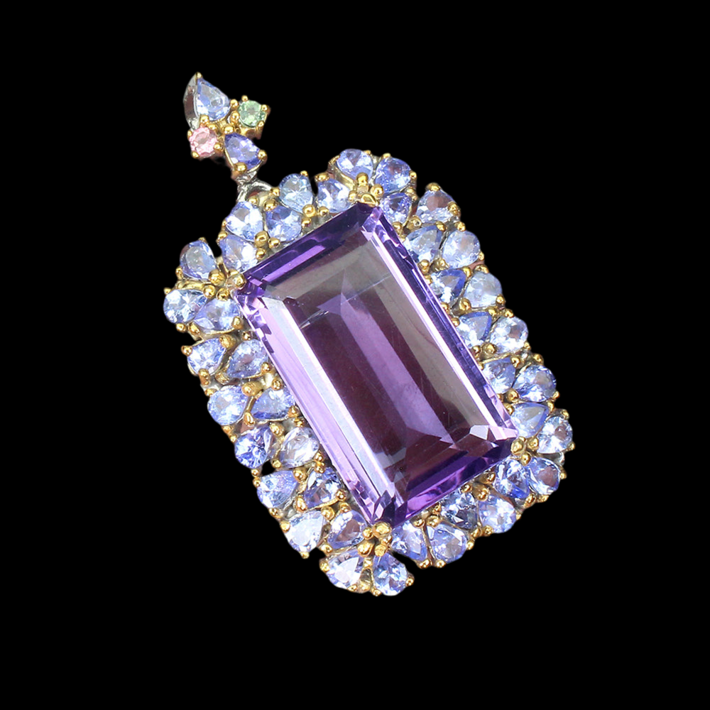 Amethyst Tansanit Turmalin Anhänger Brosche Silber - INARA