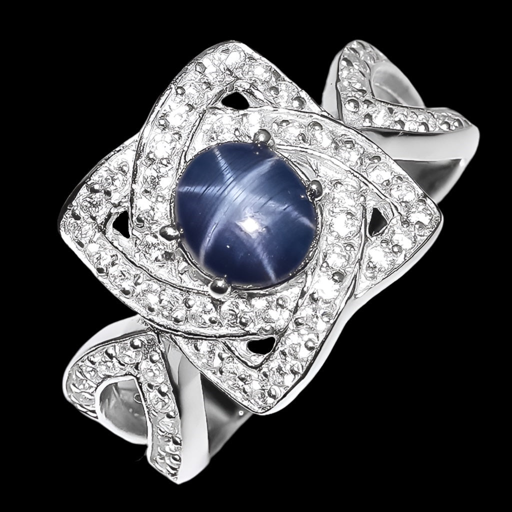 Sternsaphir Weißtopas Ring aus weißvergoldetem Silber - INARA