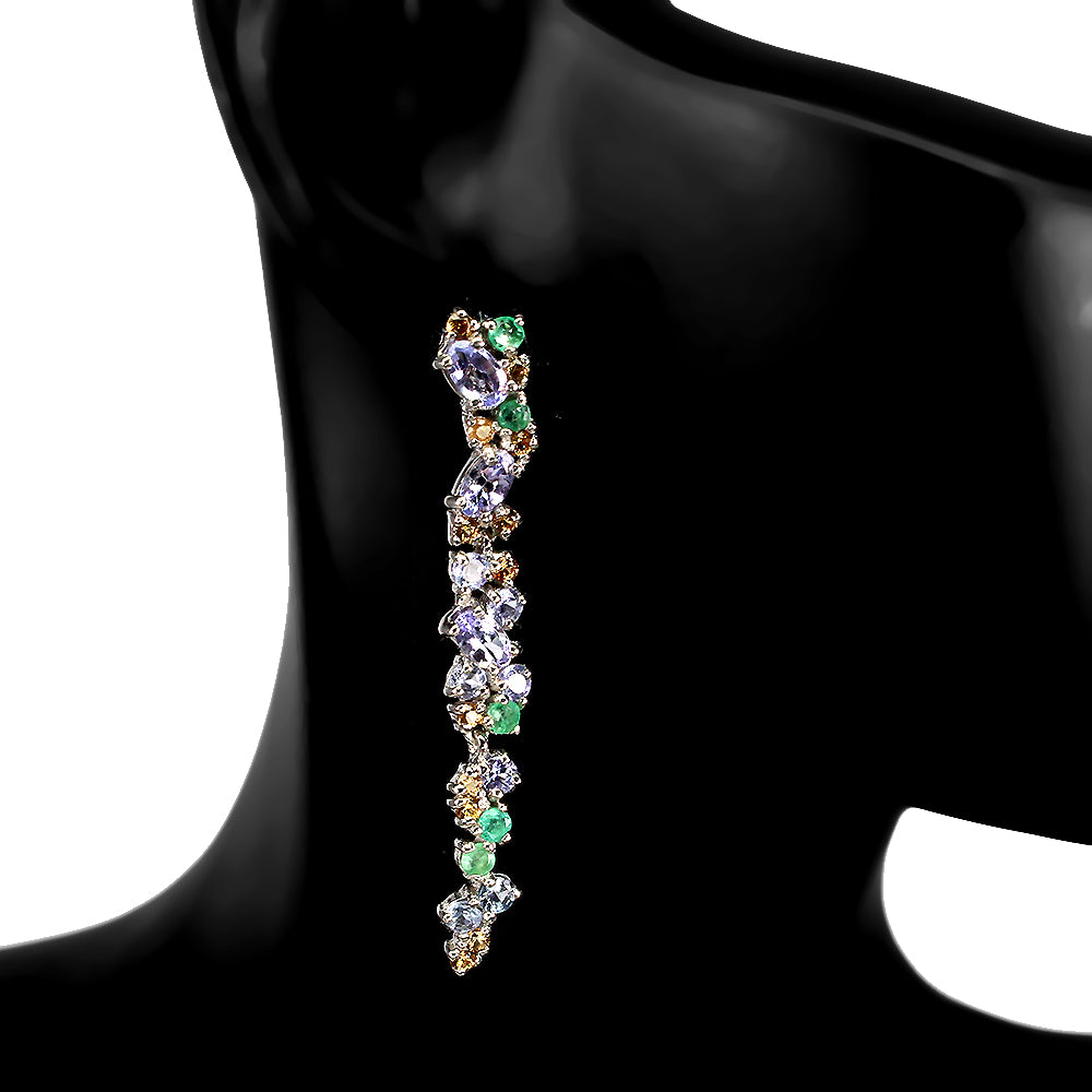 Tansanit Smaragd Saphir Ohrringe aus weißvergoldetem Silber - INARA