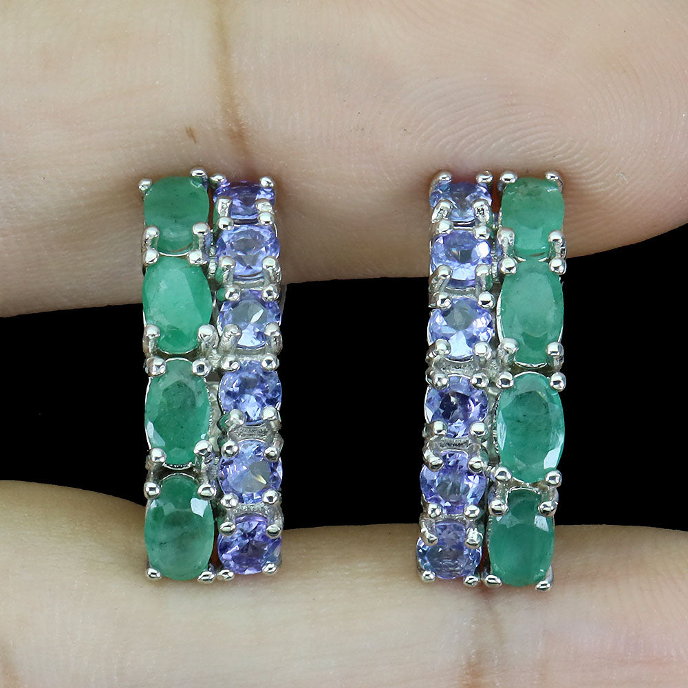 Smaragd Tansanit Ohrringe aus weißvergoldetem Silber - INARA