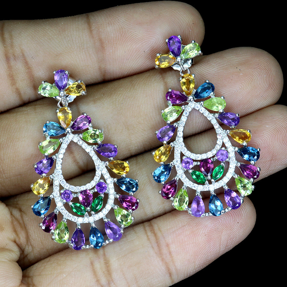 Citrin Amethyst Blautopas Rhodolit Peridot Ohrringe aus weißvergoldetem Silber - INARA