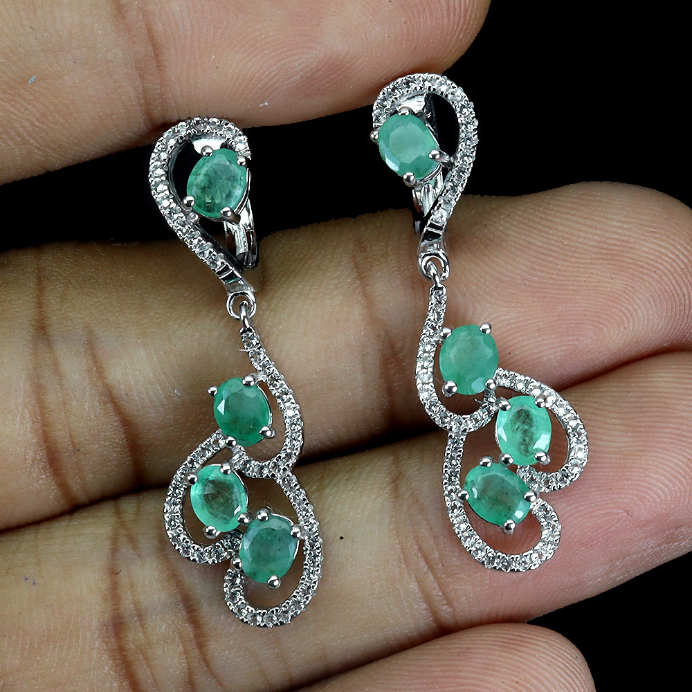 Smaragd Weißtopas Ohrringe aus weißvergoldetem Silber - INARA