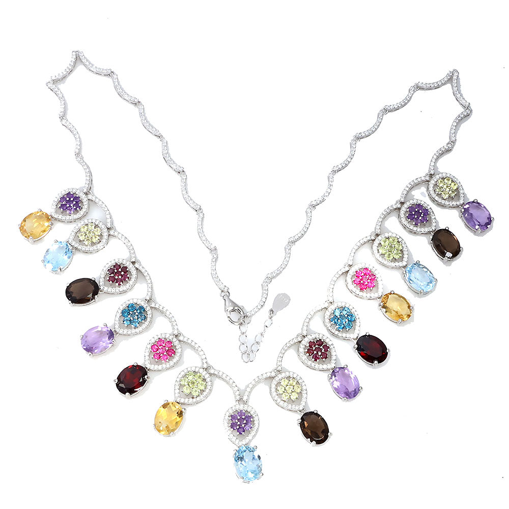 Blautopas Amethyst Citrin Granat Peridot Rauchquarz Rhodolit Collier Silber - INARA