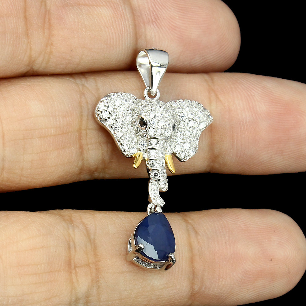 Saphir Spinell Elefant Anhänger Silber bicolor vergoldet - INARA