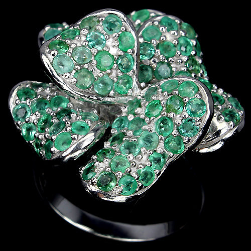 Smaragd Ring aus weißvergoldetem Silber - INARA