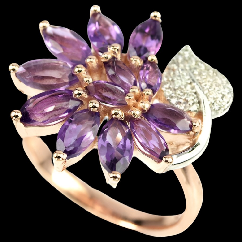 Amethyst Blume Ring Silber rosévergoldet - INARA