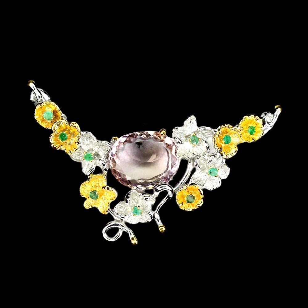 Ametrin Smaragd Brosche aus bicolor vergoldetem Silber - INARA