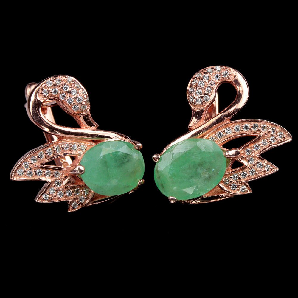 Smaragd Schwan Ohrringe aus rosévergoldetem Silber - INARA