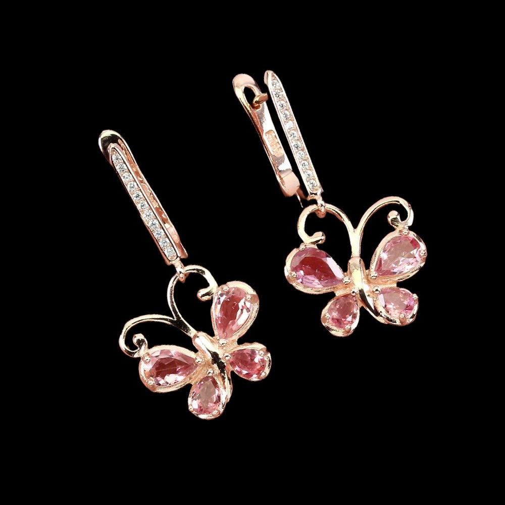 Turmalin Schmetterling Ohrringe aus rosévergoldetem Silber - INARA
