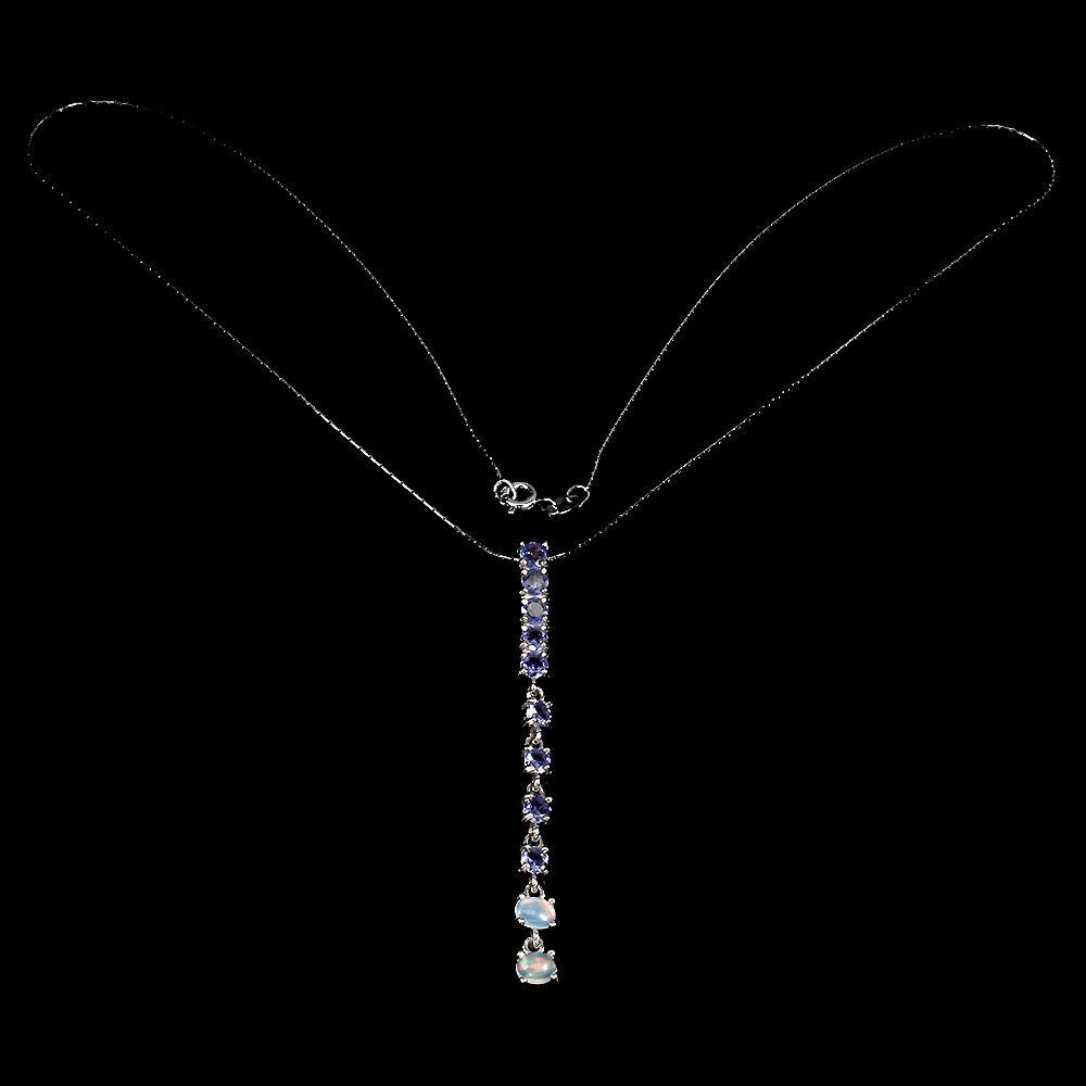 Tansanit Opal Anhänger mit Halskette