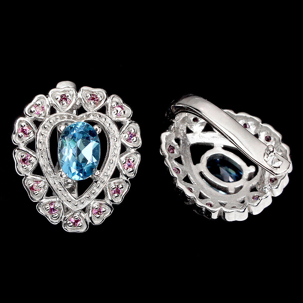 Blautopas Swiss Blue Rhodolit Ohrringe