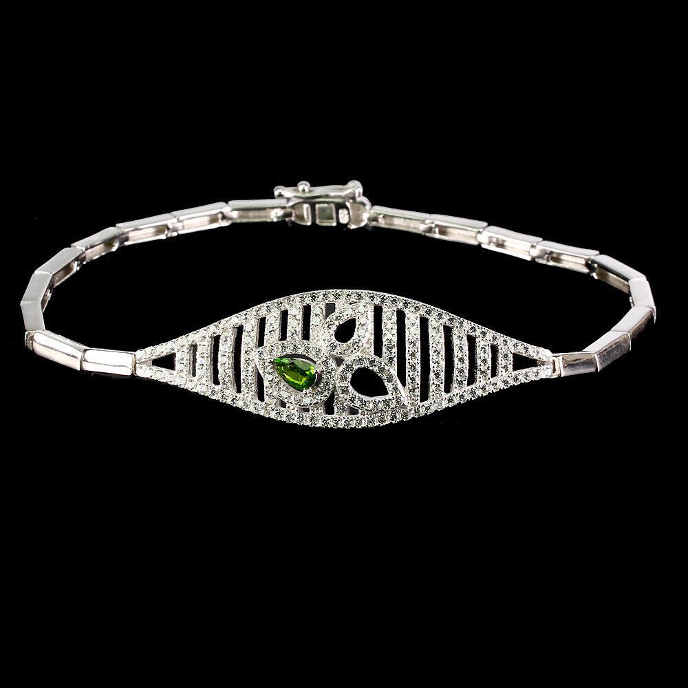 Chromdiopsid Armband aus weißvergoldetem Silber - INARA