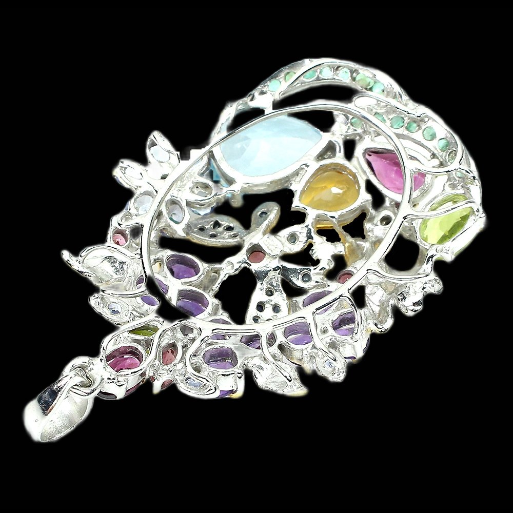 Blautopas Smaragd Tansanit Amethyst Citrin Anhänger aus bicolor vergoldetem Silber - INARA