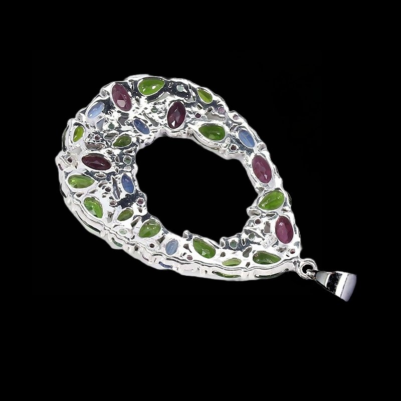 Chromdiopsid Rhodolit Kyanit Smaragd Rubin Anhänger aus weißvergoldetem Silber - INARA