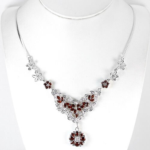 Collier Halskette Granat 925 Silber 585 Weißgold vergoldet Silber - INARA