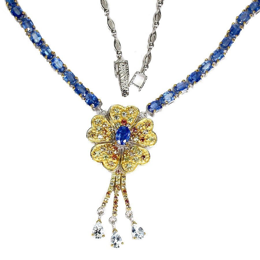 Collier Halskette Kyanit Saphir Aquamarin 925 Silber 585 bicolor vergoldet Silber - INARA