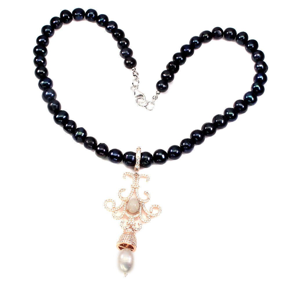 Collier Halskette Opal Perle Varioclip Anhänger 925 Silber 585 bicolor vergoldet Silber - INARA