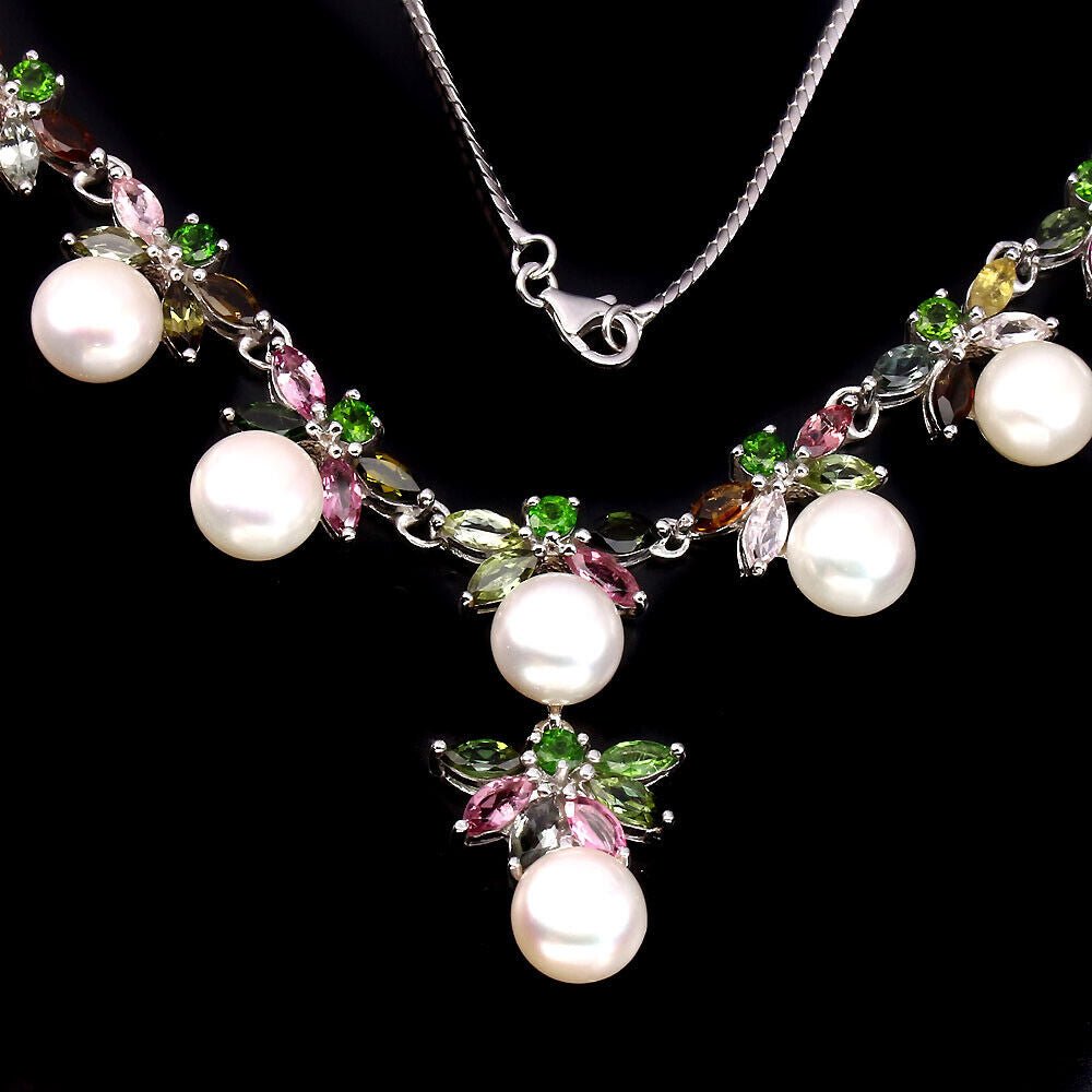 Perle Turmalin Collier aus weißvergoldetem Silber - INARA