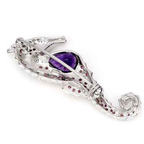 Amethyst Rubin Seepferdchen Brosche Silber - INARA