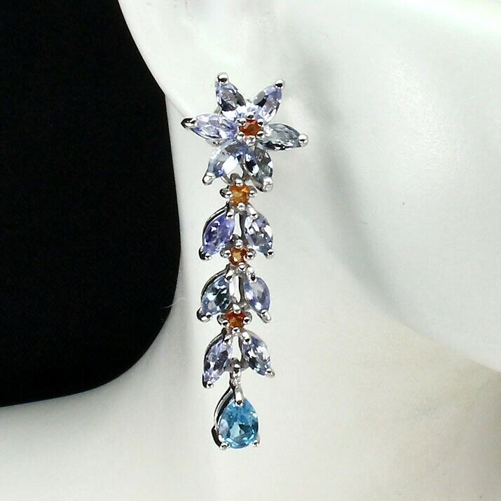 Tansanit Saphir Blautopas Ohrringe aus weißvergoldetem Silber - INARA