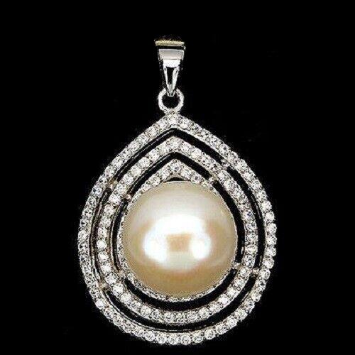 Großer Anhänger Zucht Perle 13 mm 925 Silber 585 Weißgold vergoldet Silber - INARA