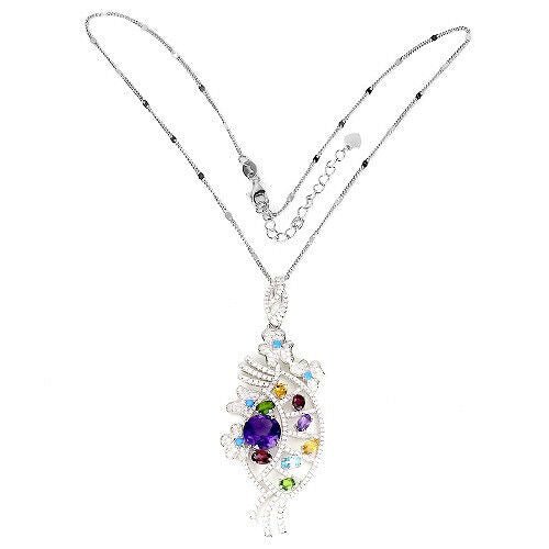 Halskette Amethyst Blautopas Citrin Chromdiopsid Rhodolit Silber - INARA