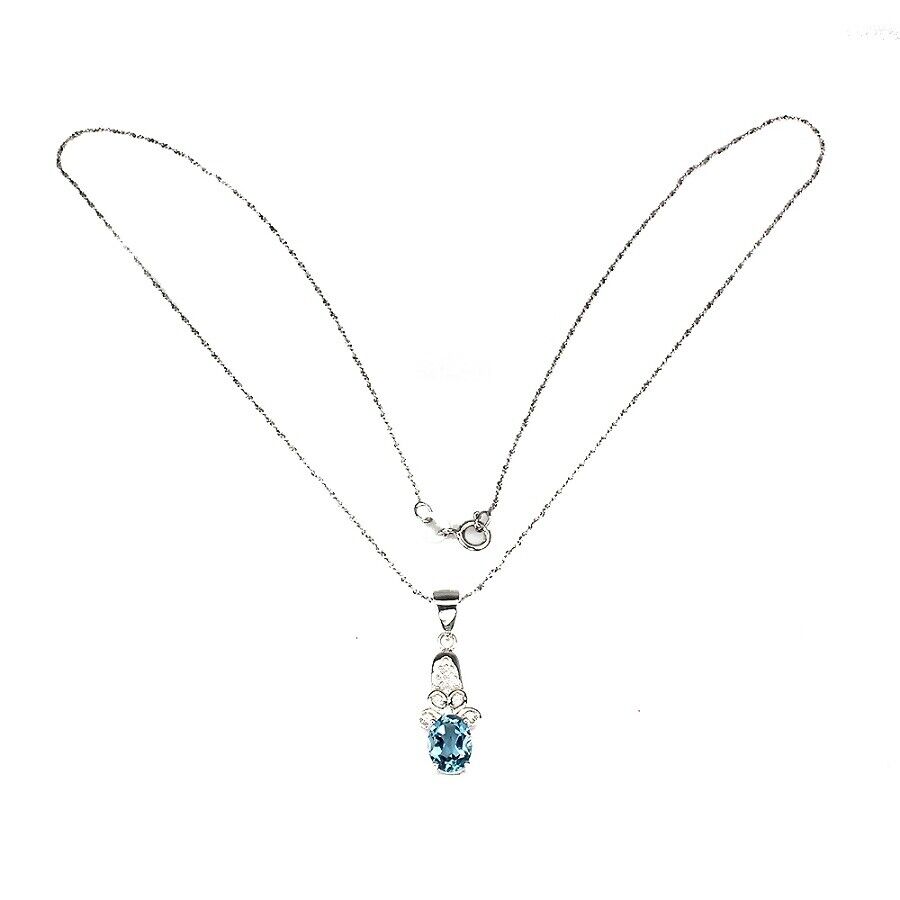 Halskette mit Anhänger Blautopas London Blue 925 Silber 585 Weißgold vergoldet Silber - INARA