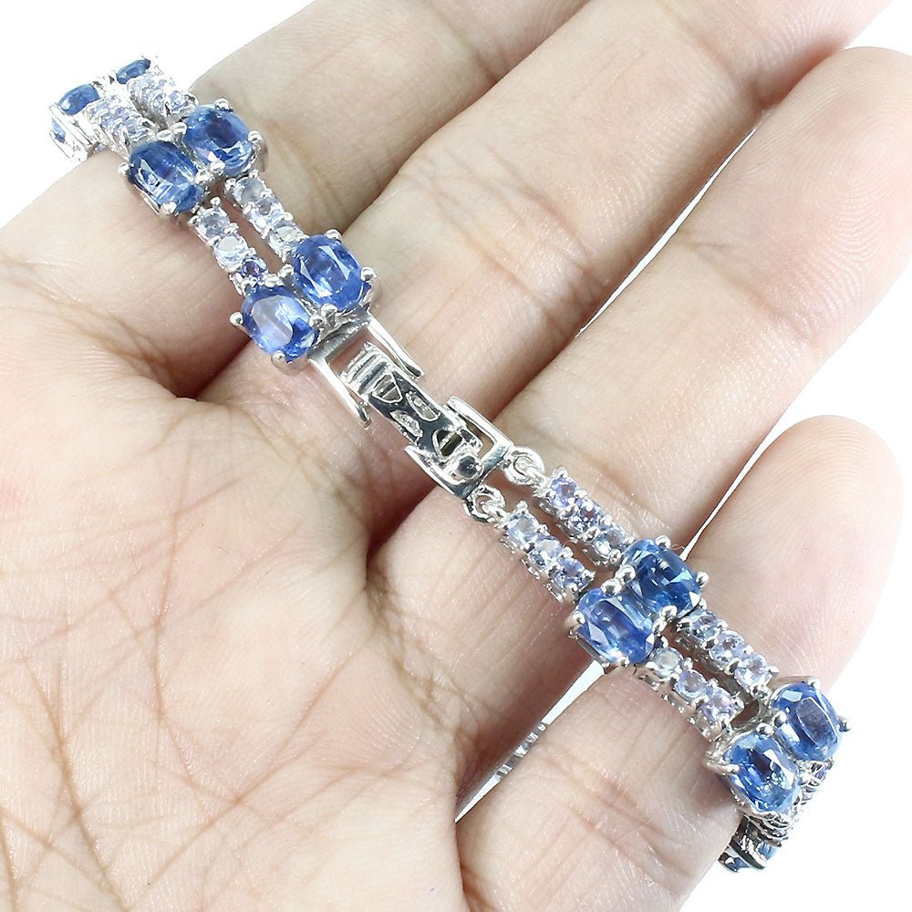 Kyanit Tansanit Armband aus weißvergoldetem Silber - INARA