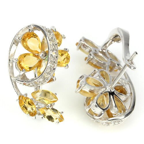 Citrin Weißtopas Blumen Ohrringe aus weißvergoldetem Silber - INARA