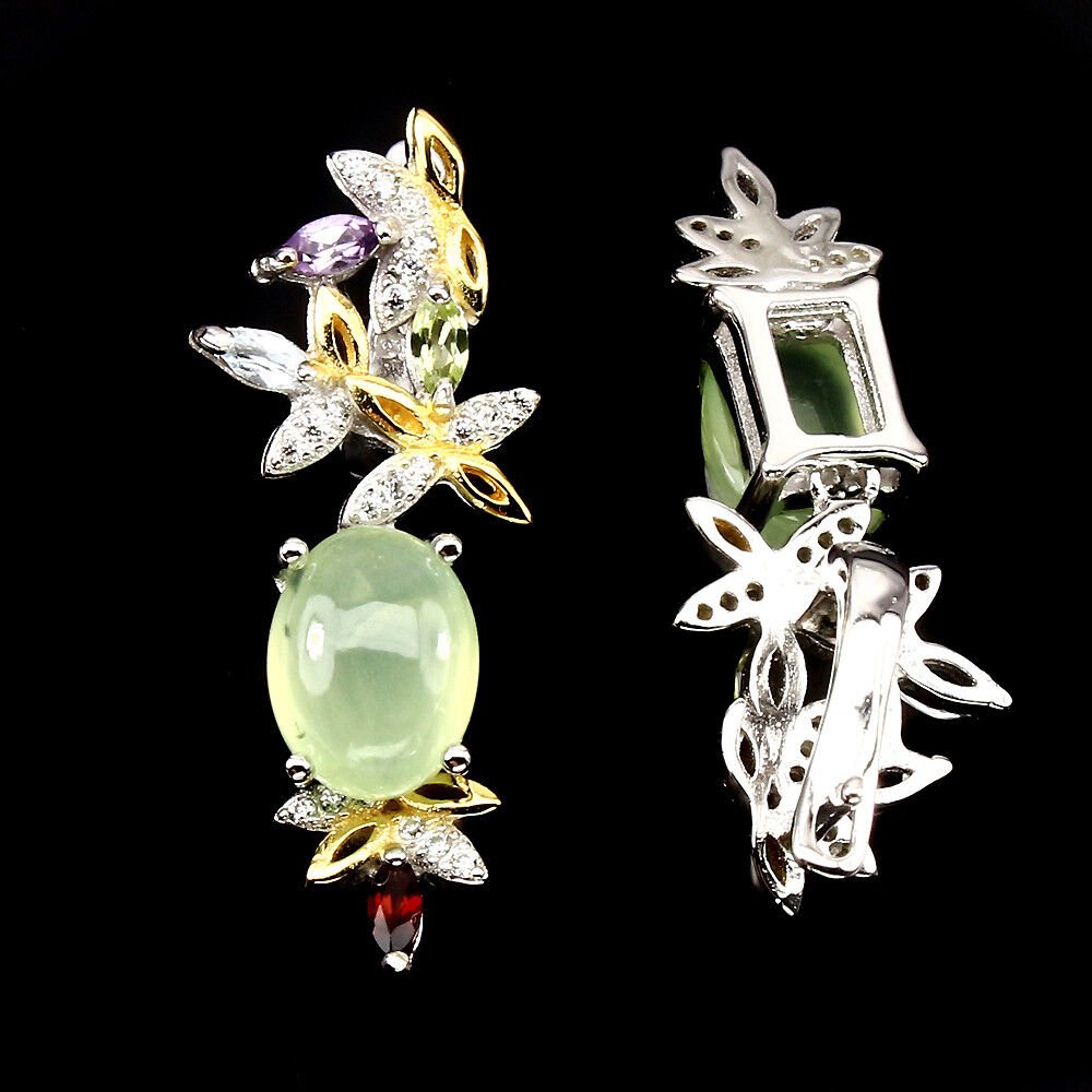 Prehnit Granat Amethyst Blautopas Peridot Ohrringe aus bicolor vergoldetem Silber - INARA