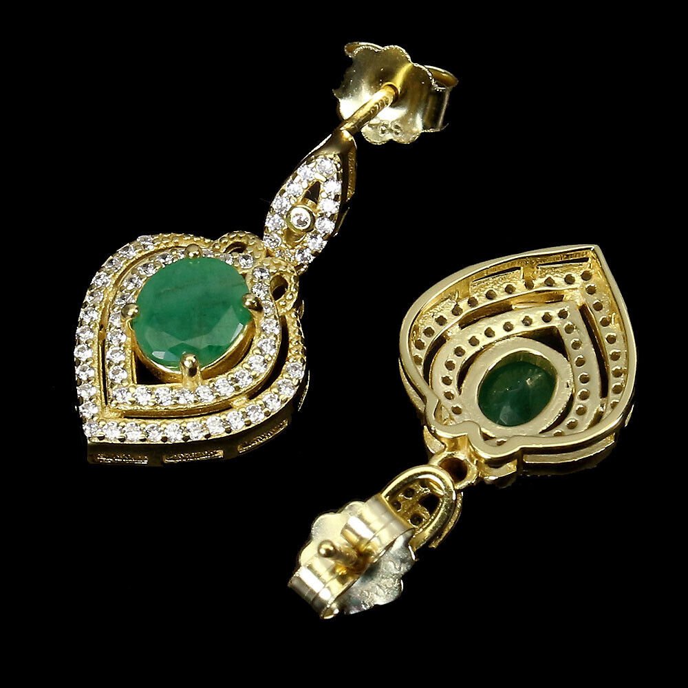 Smaragd Ohrringe aus bicolor vergoldetem Silber - INARA