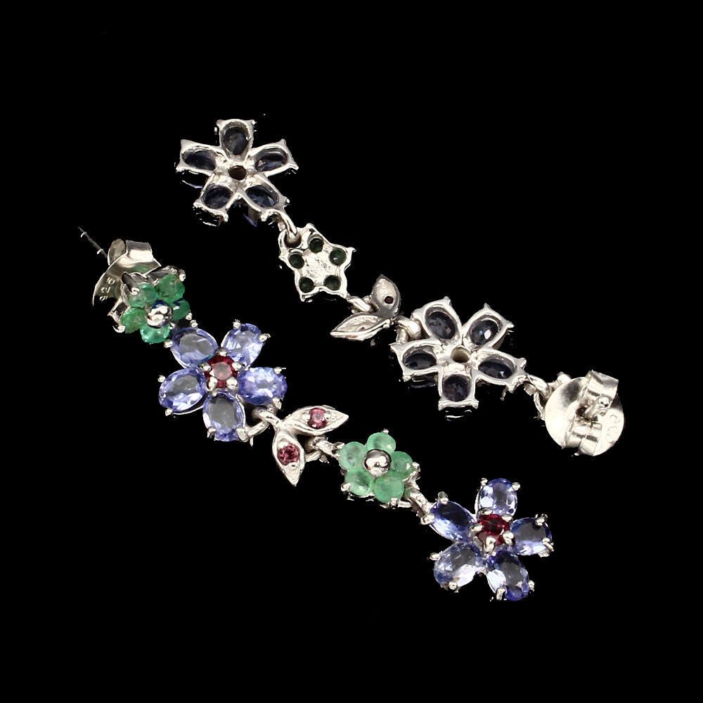 Ohrringe Tansanit Smaragd Rhodolit 925 Silber 585 Weißgold vergoldet Silber - INARA