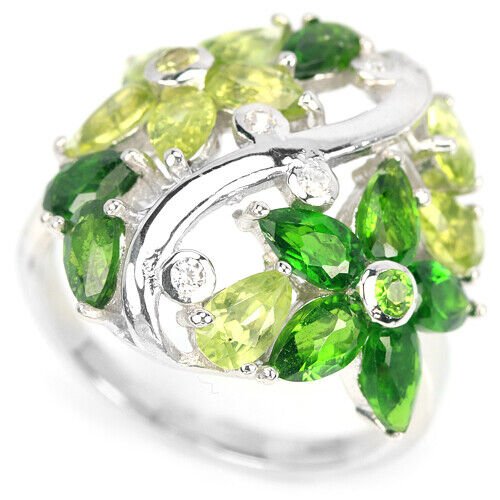 Ring Chromdiopsid Peridot 925 Silber 585 Weißgold vergoldet Gr. 55 Silber - INARA