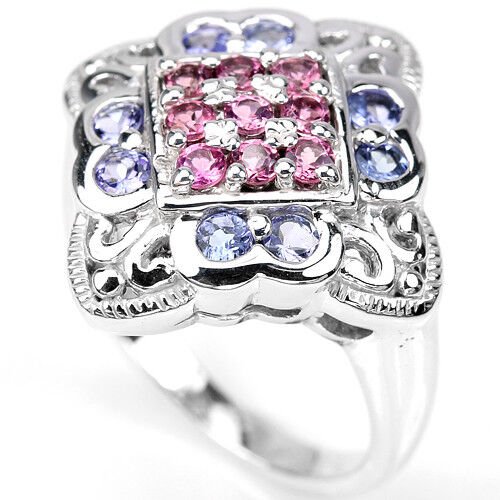 Rosa Turmalin Tansanit Ring aus weißvergoldetem Silber - INARA
