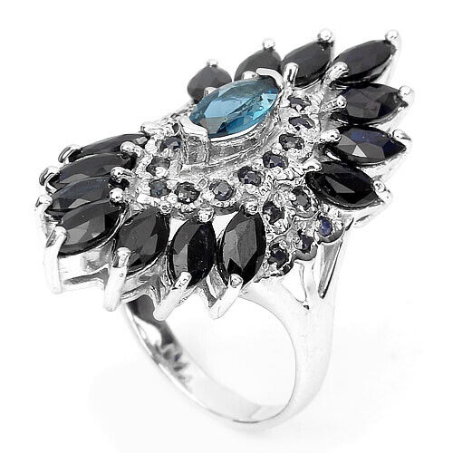 Saphir Blautopas Ring aus weißvergoldetem Silber - INARA