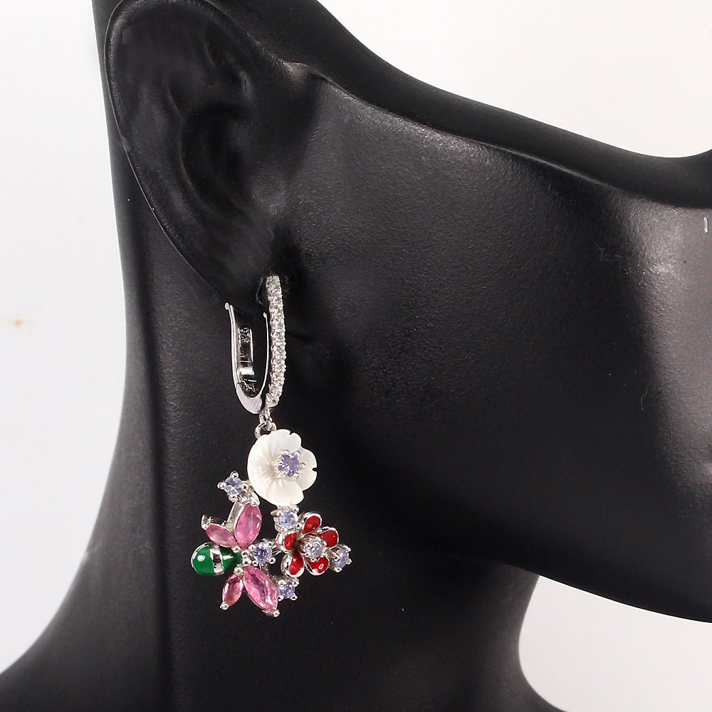 Rosa Turmalin Tansanit Perlmutt Biene Ohrringe aus weißvergoldetem Silber - INARA