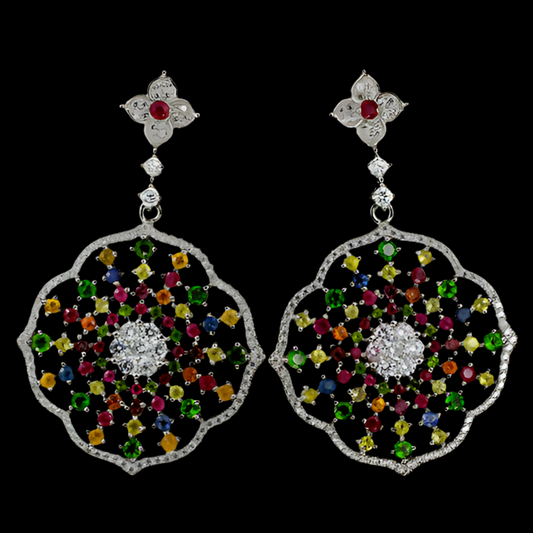 Chromdiopsid Saphir Rubin Ohrringe aus weißvergoldetem Silber - INARA