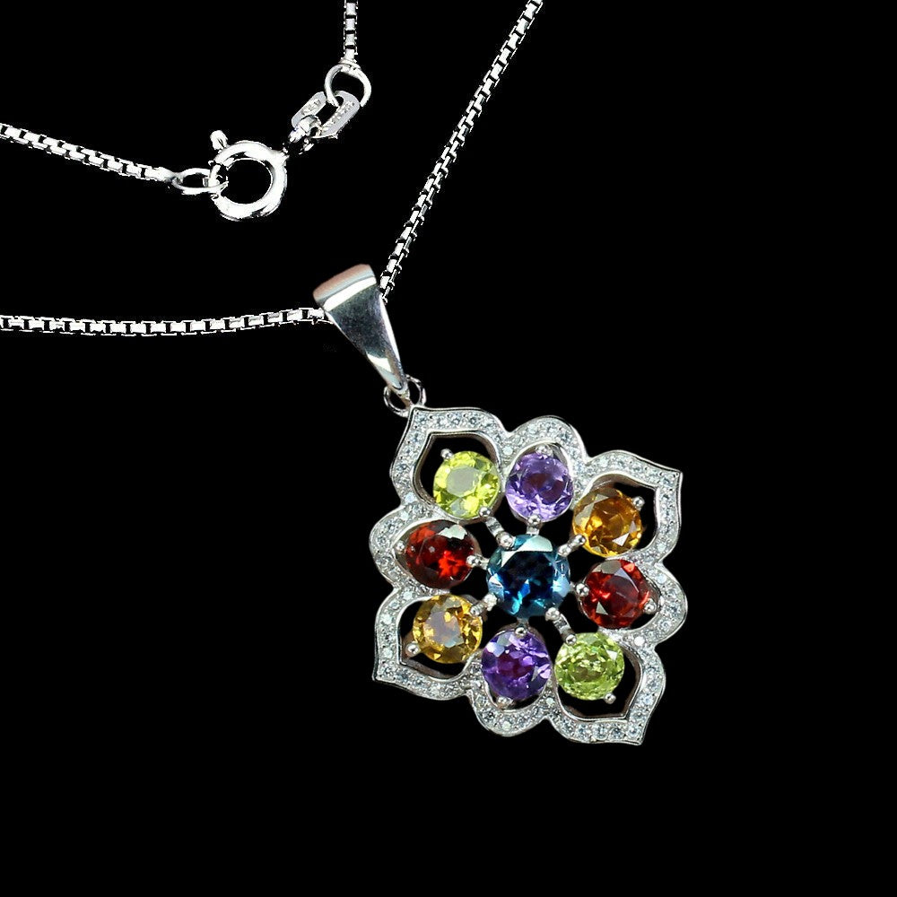 Blautopas Amethyst Citrin Granat Peridot Anhänger mit Halskette - INARA
