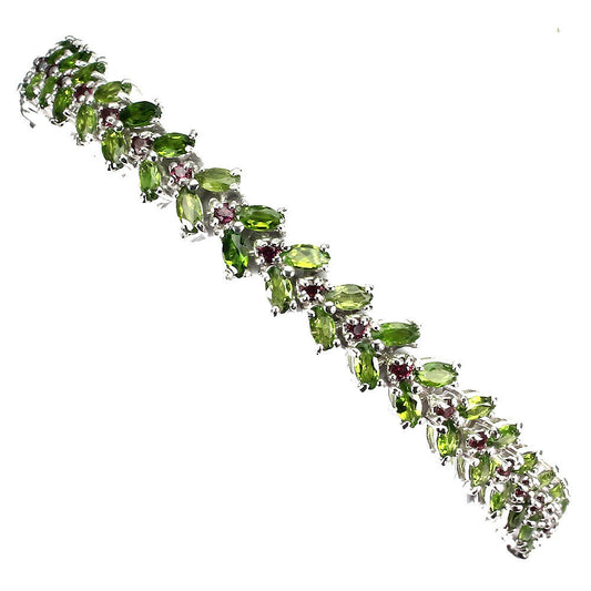 Chromdiopsid Rhodolit Armband aus weißvergoldetem Silber - INARA