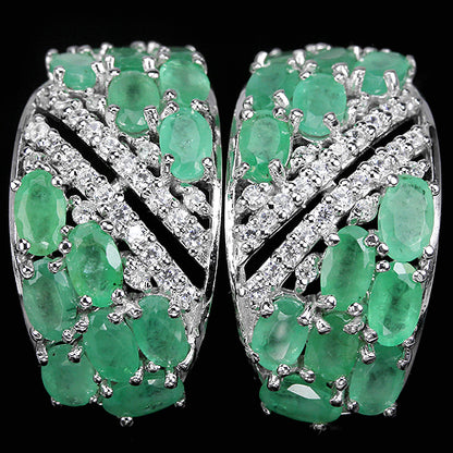 Smaragd Ohrringe aus weißvergoldetem Silber - INARA