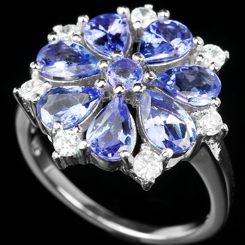 Tansanit Ring aus weißvergoldetem Silber - INARA
