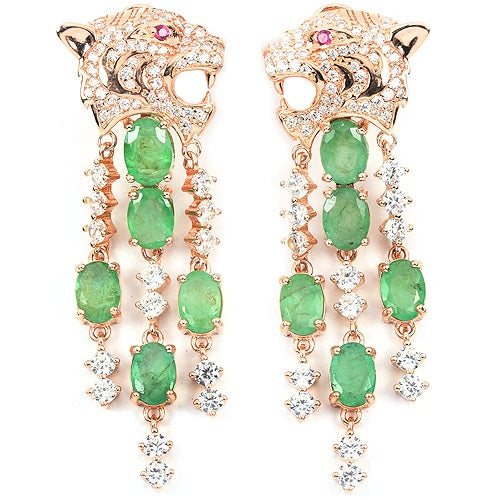 Smaragd Raubkatze Ohrringe aus rosévergoldetem Silber - INARA