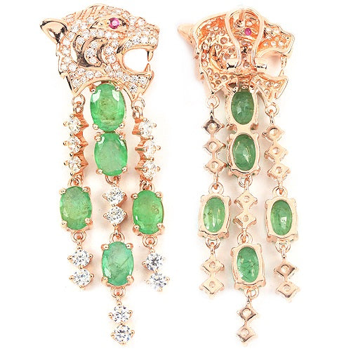 Smaragd Raubkatze Ohrringe aus rosévergoldetem Silber - INARA