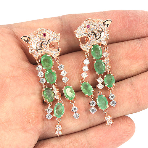 Smaragd Raubkatze Ohrringe aus rosévergoldetem Silber - INARA