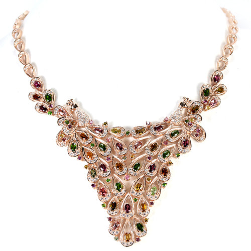 Turmalin Pfauen Collier aus rosévergoldetem Silber - INARA
