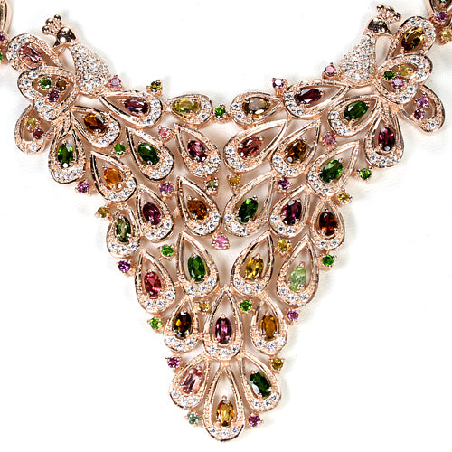 Turmalin Pfauen Collier aus rosévergoldetem Silber - INARA