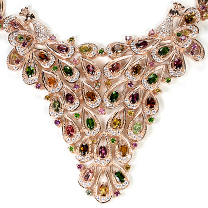 Turmalin Pfauen Collier aus rosévergoldetem Silber - INARA